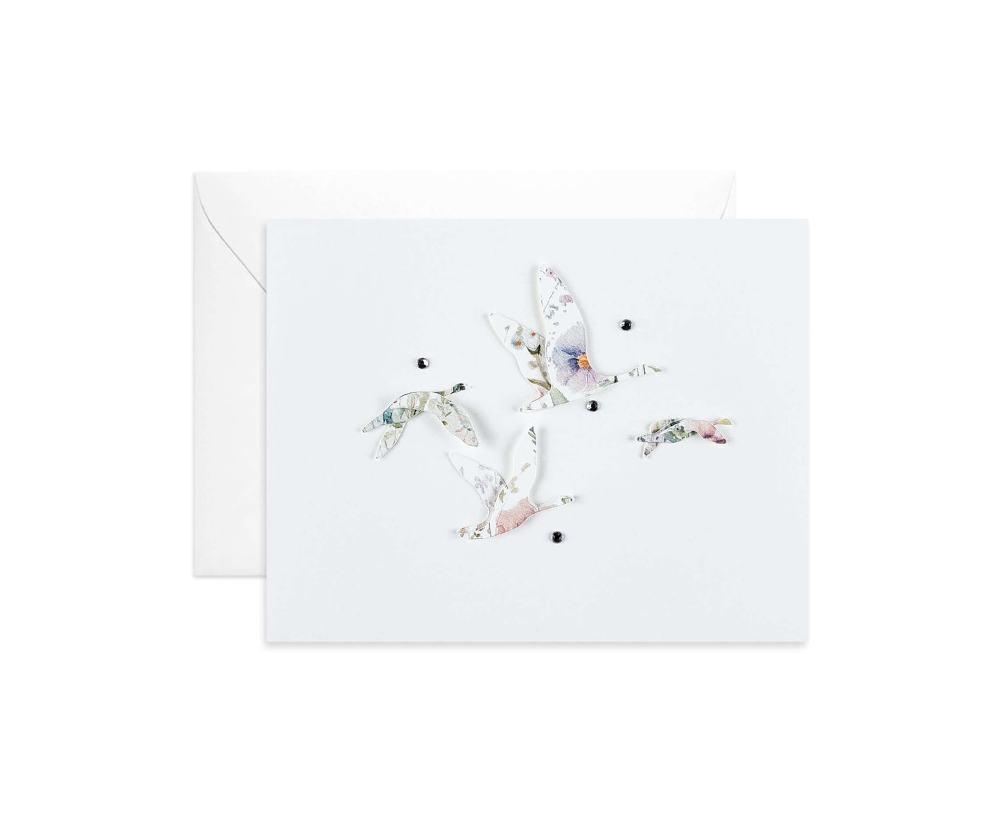 Die cut out of floral watercolor patterns, 4 seagulls flying