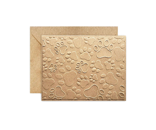 A2, kraft paper, embossed paw prints note card for any occasion