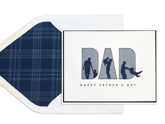 Happy Father's Day Dad die cut silhouette card of dad playing with his child