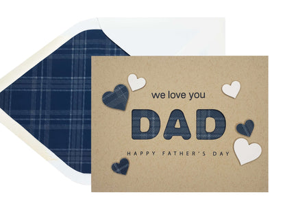 We love you DAD Happy Father's Day card made with kraft paper and flannel blue and white hearts