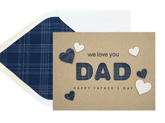 We love you DAD Happy Father's Day card made with kraft paper and flannel blue and white hearts