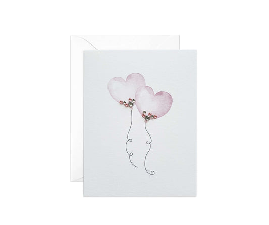 2 Watercolor heart balloons with pink and silver gemstones